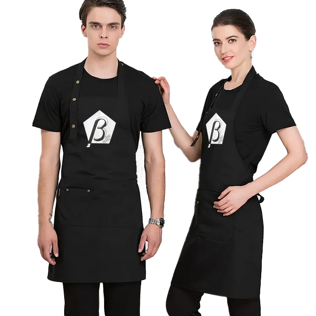 Canvas Apron - Unisex Black Apron with 2 Roomy Pockets Machine Washable for  Kitchen.