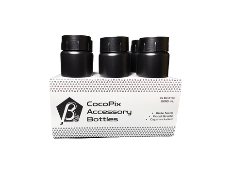 CocoPix Accessory Bottles - Food Grade High Density Polyethylene (HDPE) Wide Mouth Bottle  BPA-Free. 200ml (7oz), Opaque,Pack of 6 front view
